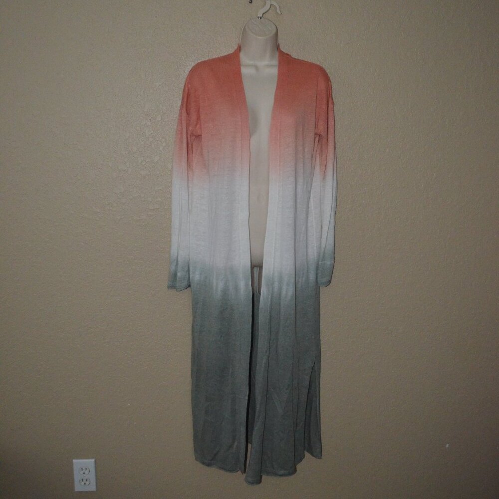 Sz XS 360 Sweater Long Linen Long Sleeve Open Front Lightweight Cardigan